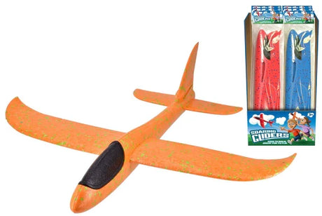 Foam Aeroplanes orange foam glider shown beside retail box packaging