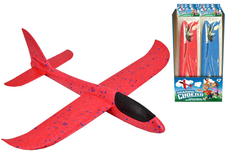 Foam Aeroplanes red foam glider shown beside retail box packaging