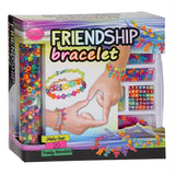 Friendship Bracelet craft kit box showing colourful beads, cords and sample bracelets made with letter beads
