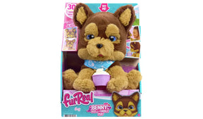 FurReal Benny the Kiss and Cuddle Pup in retail packaging with treat cup