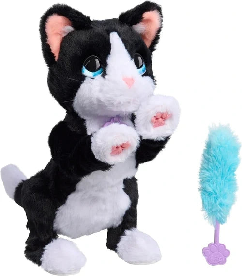 FurReal Boots the Biscuit Making Kitty with blue fluffy cat toy