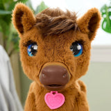 FurReal Penny Feed & Prance Pony close up showing blue eyes and pink heart tag