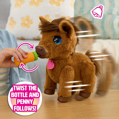 FurReal Penny Feed & Prance Pony following the feeding bottle
