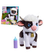 FurReal Riley the Feed & Follow Cow with retail packaging and purple feeding bottle
