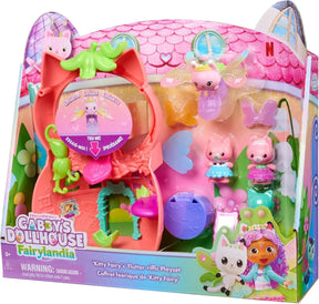 Gabby’s Dollhouse Flutter Fairy Playset retail packaging showing fairy themed playset with Gabby figure and accessories on pink and purple card