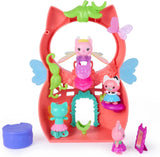 Gabby’s Dollhouse Flutter Fairy Playset contents showing Gabby figure and three small accessories arranged beside the playset