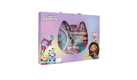 Gabby's Dollhouse Hair and Jewellery Set in purple presentation box with cat shaped window showing the accessories inside