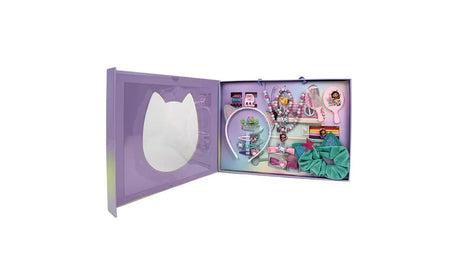 Gabby's Dollhouse Hair and Jewellery Set displayed inside the open presentation box with mirror and accessories