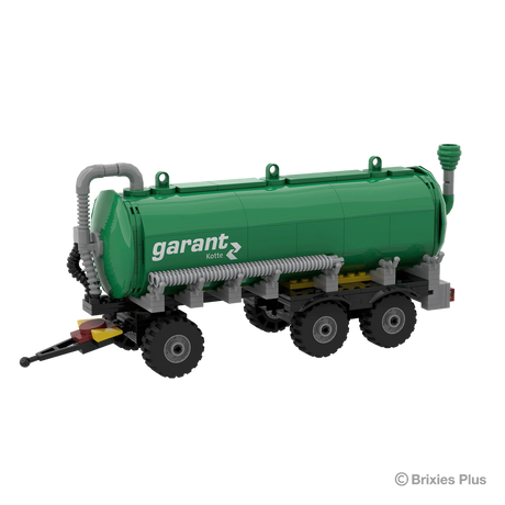BRIXIES Plus Garant Kotte Slurry Tanker viewed from the drawbar end with the curved pipework, tank front, wheels and chassis visible