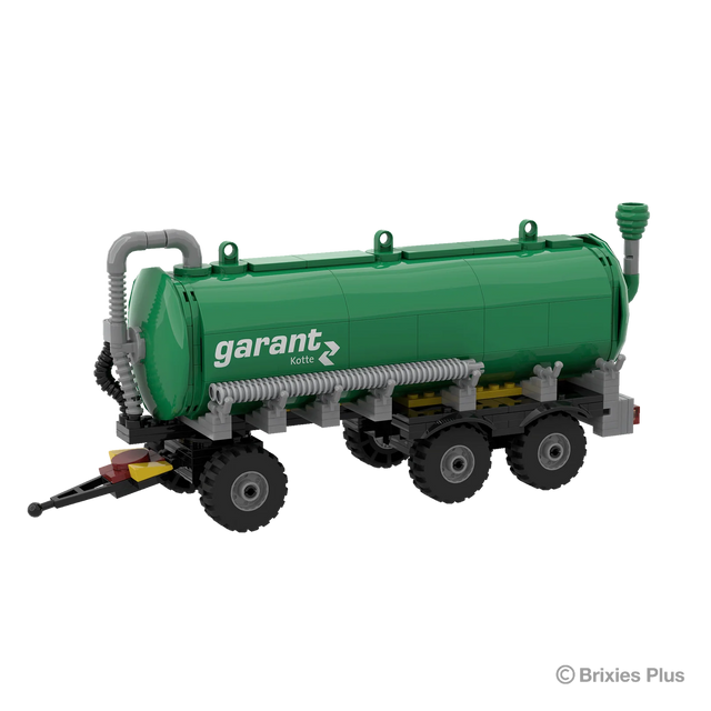 BRIXIES Plus Garant Kotte Slurry Tanker viewed from the drawbar end with the curved pipework, tank front, wheels and chassis visible