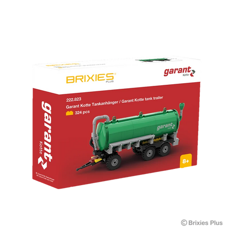 BRIXIES Plus Garant Kotte Slurry Tanker building set shown in its red and white box with 324 pieces stated on the packaging