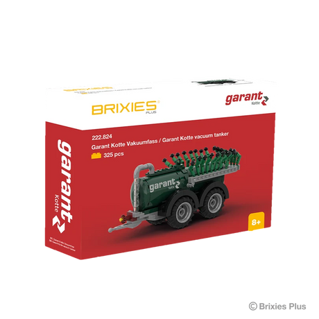 BRIXIES Plus Garant Kotte Vacuum Tanker building set shown in its red and white branded box with 325 pieces stated on the packaging