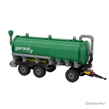 Garant Kotte Slurry Tanker BRIXIES model viewed from the right front side showing the tank body, side hose detail, drawbar and three axles