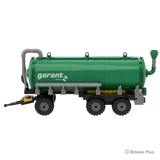 BRIXIES Plus Garant Kotte Slurry Tanker in right side profile with the Garant Kotte logo, green tank, drawbar, pipework and three axle chassis visible