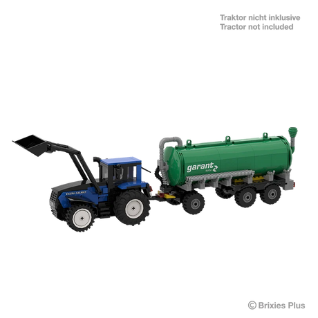 BRIXIES Plus Garant Kotte Slurry Tanker connected to a blue tractor for display, with the image stating that the tractor is not included