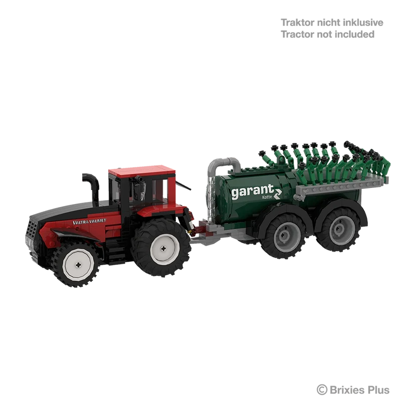 BRIXIES Plus Garant Kotte Vacuum Tanker connected to a red tractor for display, with the tractor marked as not included