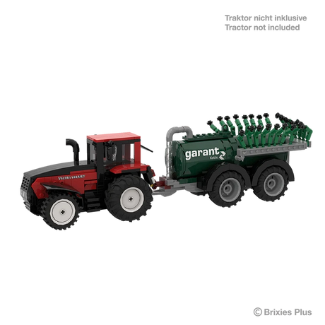 BRIXIES Plus Garant Kotte Vacuum Tanker connected to a red tractor for display, with the tractor marked as not included