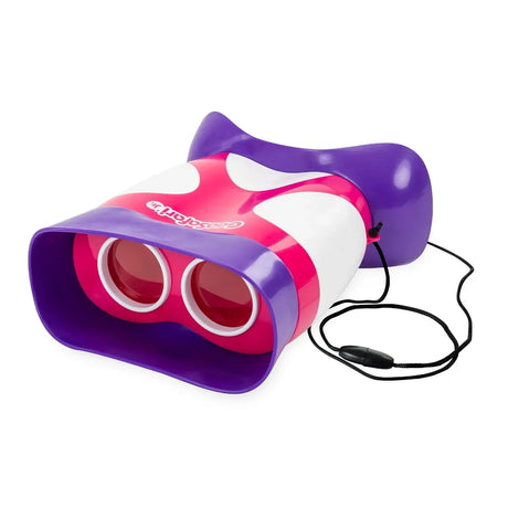 Pink and purple GeoSafari Jr Kidnoculars shown from side view with neck strap – Ireland