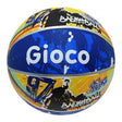 Gioco Street2 Basketball Size 7 front view with Gioco logo, blue centre panel and yellow graphics
