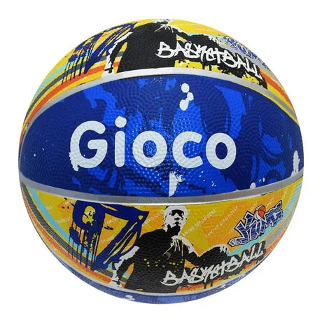 Gioco Street2 Basketball Size 7 front view with yellow, blue and black panels