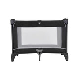 Graco Compact Travel Cot black and grey front view with mesh side panel and Graco logo
