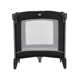 Graco Compact Travel Cot black and grey side view with mesh panel and corner supports