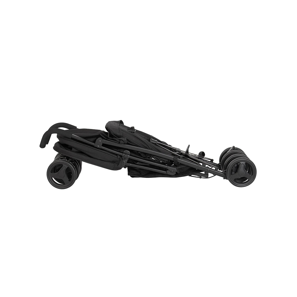 Graco EZLite Midnight black stroller folded flat in side profile