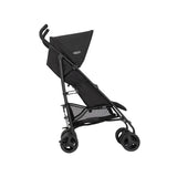 Graco EZLite Midnight black stroller side view with canopy, footrest and double wheels