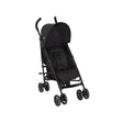 Graco EZLite Midnight black stroller three-quarter front view with canopy and harness