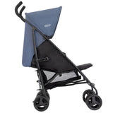 Graco EZLite Stormy grey and black stroller side profile with canopy and footrest