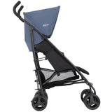 Graco EZLite Stormy grey and black stroller side view with canopy and double wheels