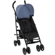 Graco EZLite Stormy grey and black stroller three quarter front view with canopy and harness