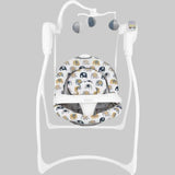 Graco Lovin Hug Swing Parade shown from the front with white frame and patterned seat
