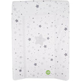 Grey stars baby changing mat with raised padded sides and central flat area, white surface with grey star pattern and Babycalin logo visible at the base