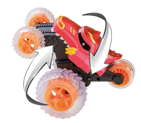 Happy People RC Dragon Tumbler side view with orange wheels and flip arrows