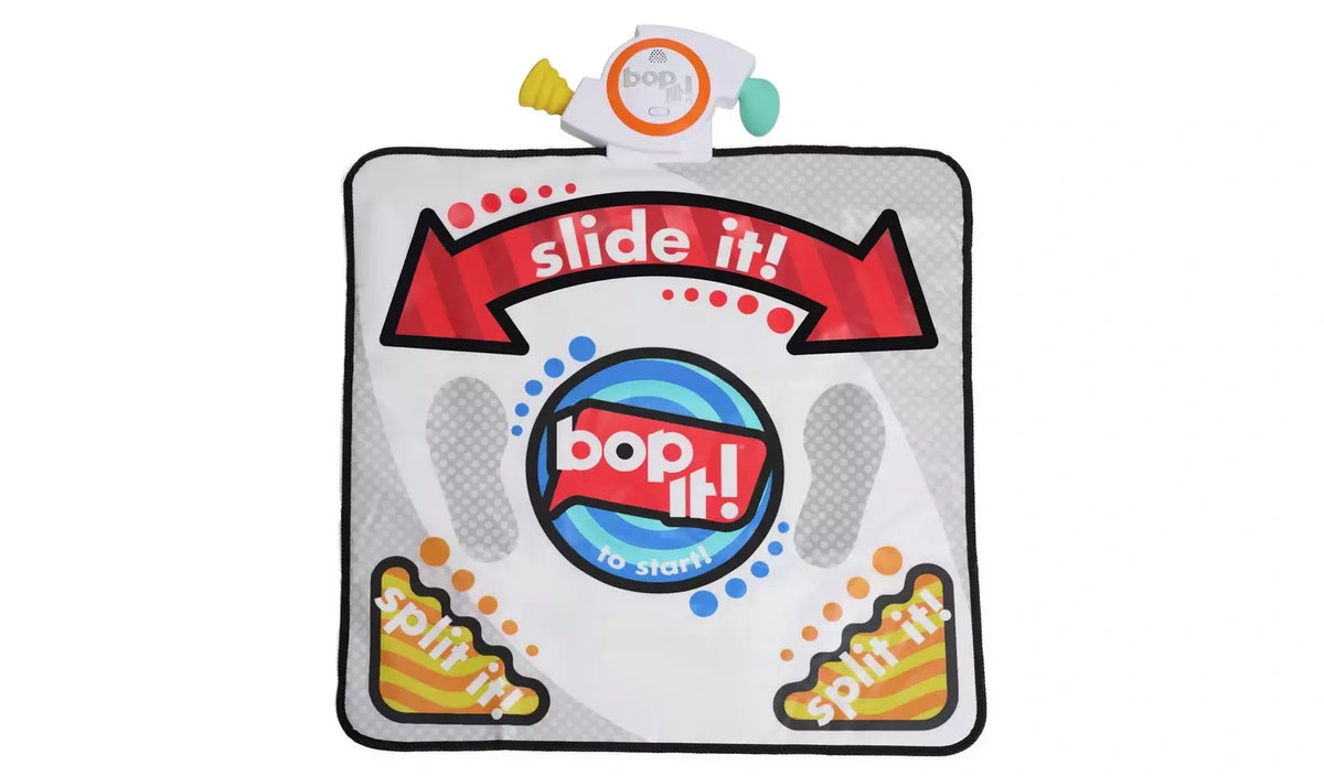 Hasbro Bop It! Jump Game Mat top view showing Slide It, Stomp It and Spin It sections