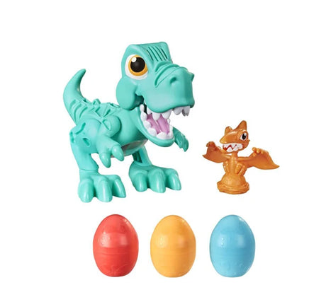 Contents of Play-Doh T-Rex set laid out including dinosaur, pterodactyl, and three compound eggs – Ireland