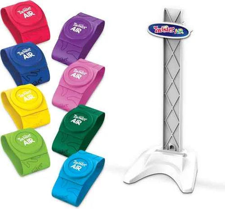 Close-up of Hasbro Twister Air wristbands and device stand – Ireland