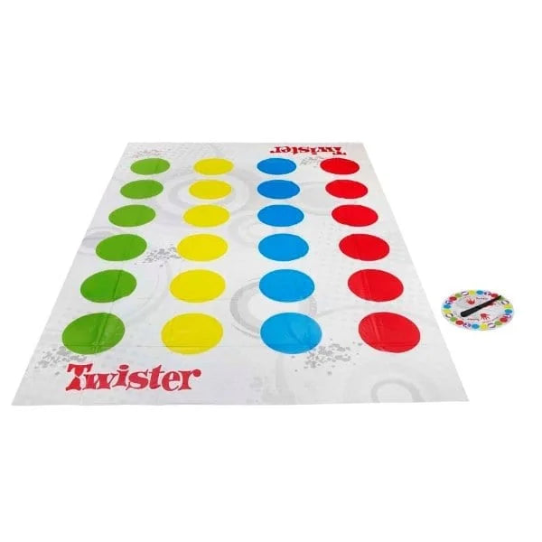 Hasbro Twister game mat fully laid out with four colour columns – Ireland