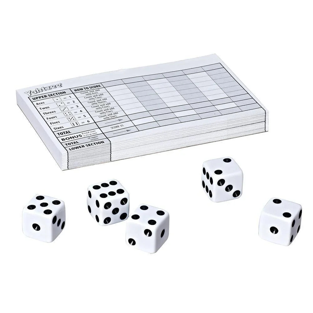 Yahtzee dice and scorecards set laid out for play – Ireland