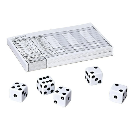 Yahtzee dice and scorecards set laid out for play – Ireland