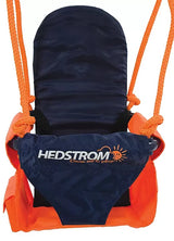 Front view of the Hedstrom toddler swing seat with orange ropes and a high back support