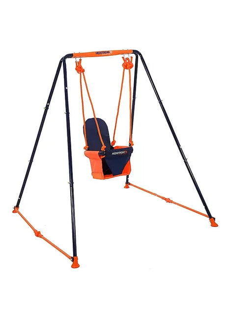 Hedstrom toddler swing set with frame and seat on a white background