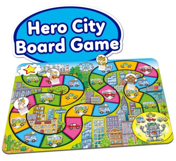 Hero City multiplication board game for kids by Orchard Toys Ireland