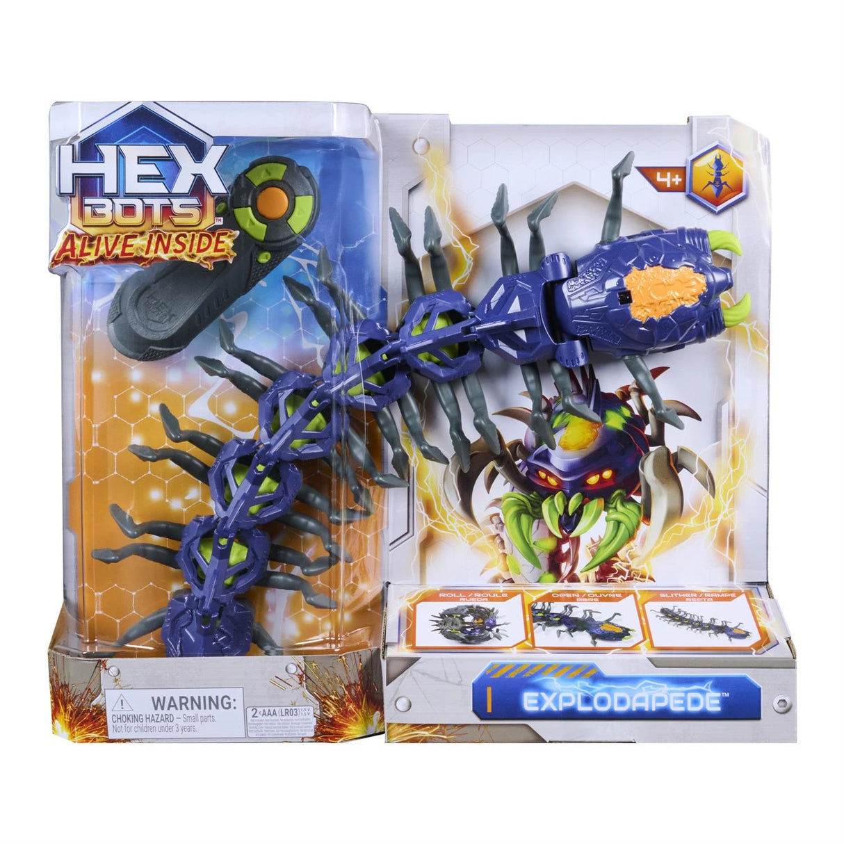 HEX BOTS Alive Inside Explodapede packaging showing the robot and remote control