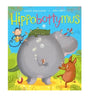 Front cover of Hippobottymus showing a large grey hippo surrounded by jungle animals, bubbles rising from the hippo, and colourful illustrated lettering on a blue background