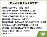 H.M.C M8 Scott historical specifications card with service, armour, armament and engine details