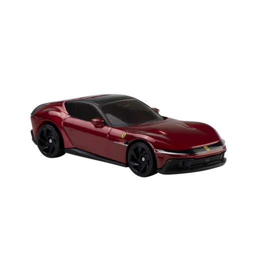 Hot Wheels Ferrari dark red sports car with black wheels and black roof