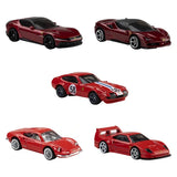 Hot Wheels Ferrari 5 Car Pack showing all five red Ferrari cars