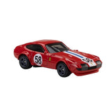 Hot Wheels Ferrari red number 58 race car with blue and white centre stripes